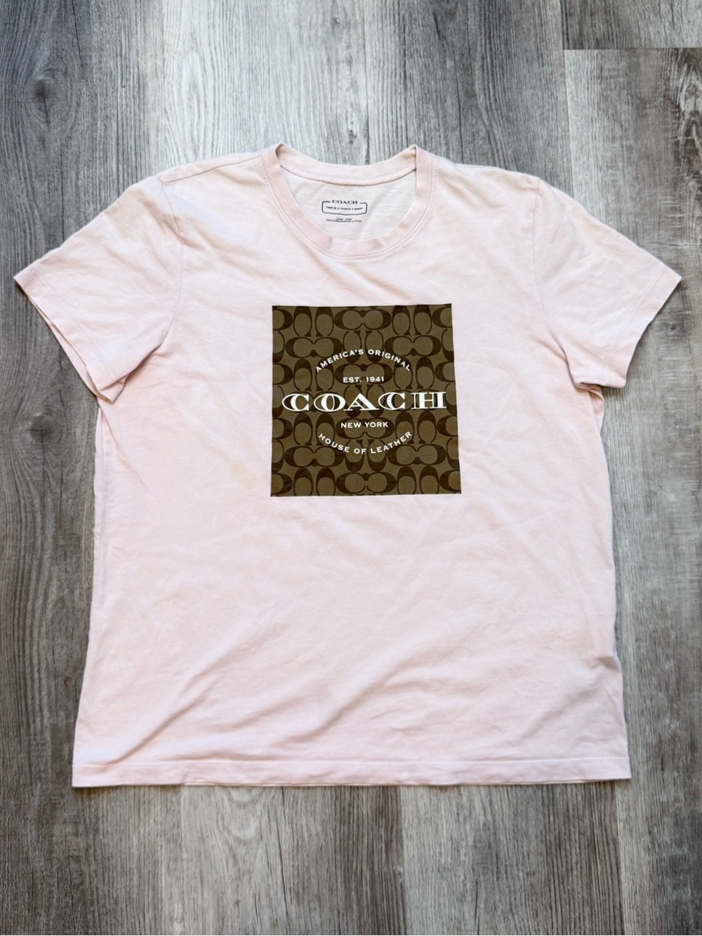 Coach Light Pink Signature Square Logo Tee Unisex Size L